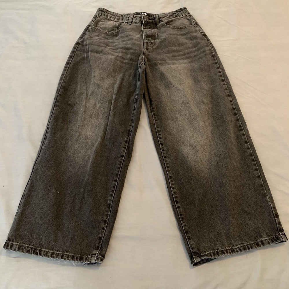 BoohooMAN Jeans Mens 30x28 Gray Charcoal Wash Relaxed Wide Leg Baggy Skater